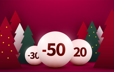 Mock up scene. Podium shape for show discount sale. stage pedestal or platform. Winter Christmas red background with tree xmas.のイラスト素材