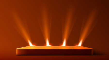Stage Podium Scene for Award Ceremony illuminated with spotlight. Award ceremony concept. Stage backdrop.のイラスト素材