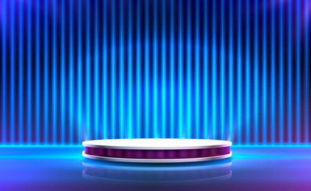 Stage podium with lighting with blue curtainのイラスト素材