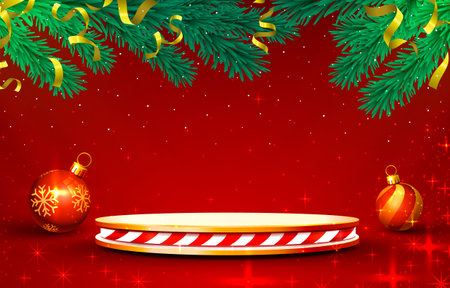 Stage podium with lighting with christmas decorationのイラスト素材