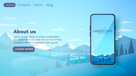 Winter mountains landscape. Smartphone mobile screen, landscape mobile display. Nature background. Vectorのイラスト素材