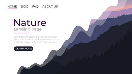 Landing page screen, nature landscape template cover. website background. Vectorのイラスト素材
