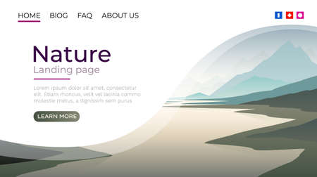 Landing page screen, nature landscape template cover. website background. Vectorのイラスト素材