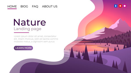 Landing page screen, nature landscape template cover. website background. Vectorのイラスト素材