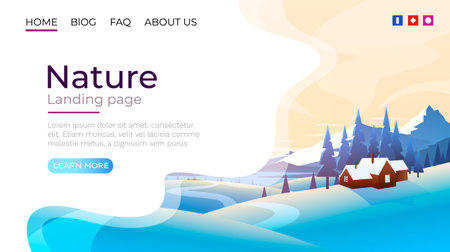 Landing page screen, nature landscape template cover. website background. Vectorのイラスト素材