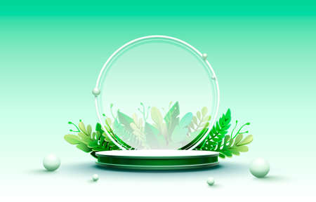 Grass podium nature scene, award organic presentation. green background. Vectorのイラスト素材