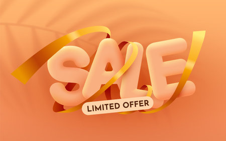 Great discount sale banner or poster design on bright background. Sale word composition with golden confetti.のイラスト素材