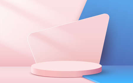Abstract scene background. Cylinder podium on pink background. Product presentation, mock up, show cosmetic product, Podium, stage pedestal or platform.のイラスト素材