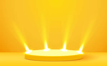 Stage Podium Scene for Award Ceremony illuminated with spotlight. Award ceremony concept. Stage backdrop.のイラスト素材