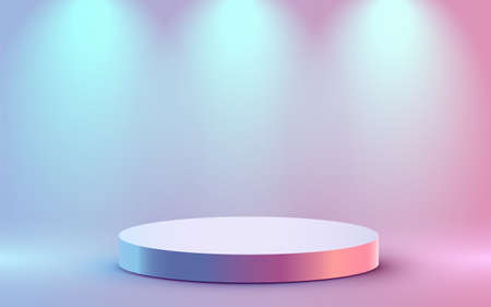 Abstract round podium illuminated with spotlight. Award ceremony concept. Stage backdrop.のイラスト素材