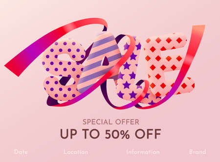 Discount Sale banner or poster design on bright pink background. Sale word composition with...