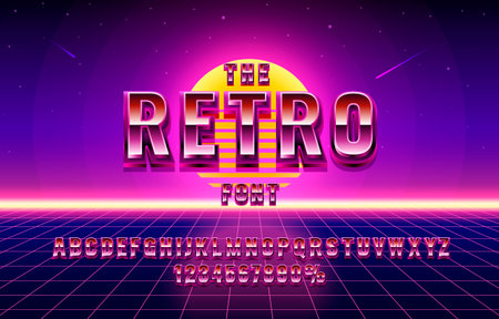 Retro font set collection, letters and numbers symbol. Vectorのイラスト素材