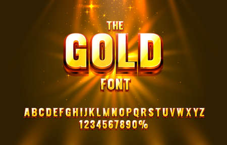 Gold font set collection, letters and numbers symbol. Vectorのイラスト素材