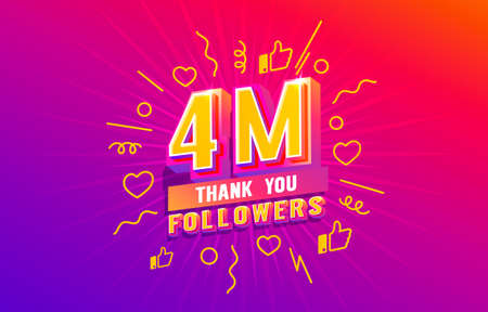 Thank you 4 million followers, peoples online social group, happy banner celebrate, Vectorのイラスト素材