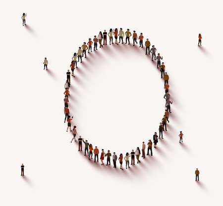 Large group of people in number 0 zero formのイラスト素材