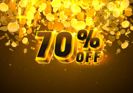 Sale 70 off banner, promotion discount flyer, Big win golden coins. Vectorのイラスト素材