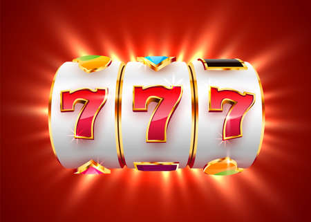 Golden slot machine wins the jackpot. 777 Big win concept. Casino jackpot.のイラスト素材