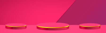 Abstract scene background. Cylinder podium on pink background. Product presentation, mock up, show cosmetic product, Podium, stage pedestal or platform.のイラスト素材