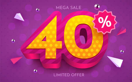40 percent Off. Discount creative composition. 3d mega sale symbol with decorative objects. Sale banner and poster.のイラスト素材