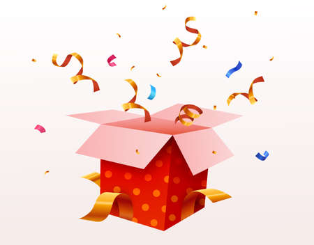 Cute Surprise Gift Box With Falling Confetti. Present box as prize concept.のイラスト素材