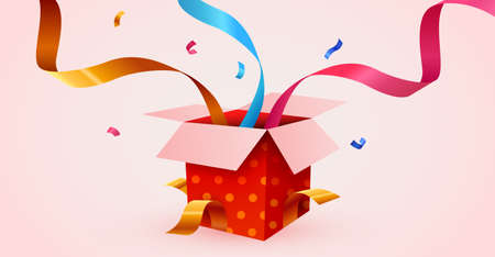 Cute Surprise Gift Box With Falling Confetti. Present box as prize concept.