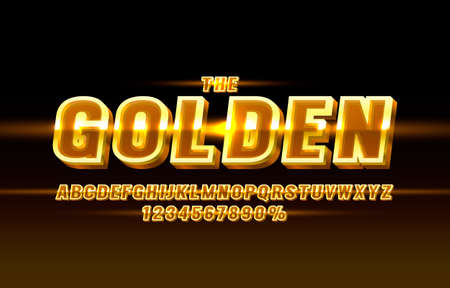 Gold font set collection, letters and numbers symbol. Vectorのイラスト素材