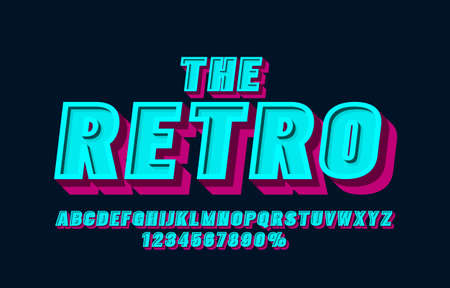 Retro font set collection, letters and numbers symbol. Vectorのイラスト素材
