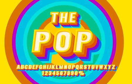 Pop Retro font set collection, letters and numbers symbol. Vectorのイラスト素材