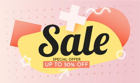 Abstract Sale banner or poster design on bright. Sale word composition with confetti.のイラスト素材