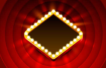 Casino lamp frame with gold realistic 3d coins background. Vectorのイラスト素材