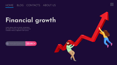People fly around rising arrow. Investment, profit and financial success. Website landing page template.のイラスト素材