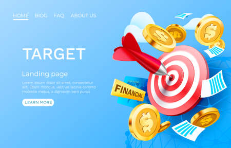 Target finance landing page, banner business 3d icon. Vector
