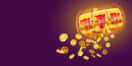 Golden slot machine wins the jackpot. 777 Big win concept. Casino jackpot.のイラスト素材
