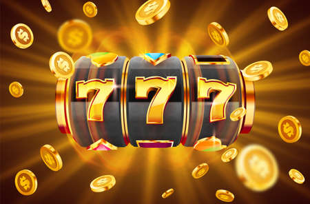 Golden slot machine wins the jackpot. 777 Big win concept. Casino jackpot.のイラスト素材