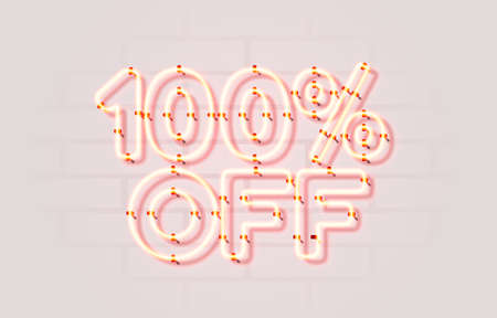 Neon 100 off sale banner. Sign board promotion. Vectorのイラスト素材