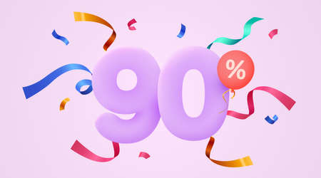 90 percent Off. Discount creative composition. 3d sale symbol with decorative confetti. Sale banner and poster.のイラスト素材