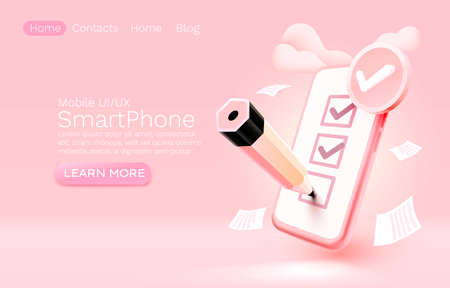 Mobile confirmation document check list service, approval management. Vectorのイラスト素材