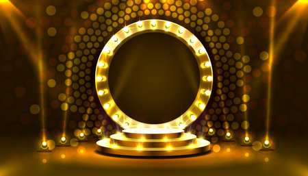 Show light, Stage Podium Scene with for Award Ceremony on gold Background. Vectorのイラスト素材