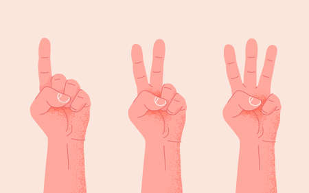 Set of counting one two three hand sign. Three steps or options concept.のイラスト素材