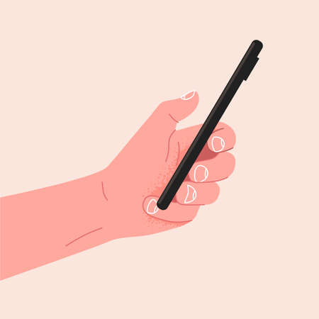 Hand holding mobile smart phone. Modern mockup.のイラスト素材