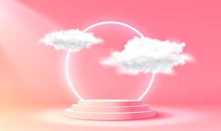 Stage podium with lighting, Stage Podium Scene with for Award, Decor element background. Vectorのイラスト素材