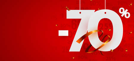 70 percent Off. Discount creative composition. Mega sale symbol with decorative objects. Sale banner and poster.のイラスト素材