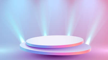 Abstract round podium illuminated with spotlight. Award ceremony concept. Stage backdrop.のイラスト素材