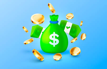 Dollar coins stack, golden package, icon save. Vectorのイラスト素材