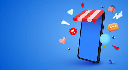 Mobile smart phone with shopp app. Online shopping concept.のイラスト素材