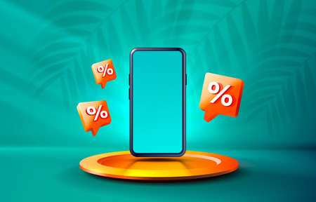 Percent podium mobile screen, technology mobile display. Vectorのイラスト素材