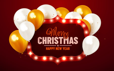 Christmas bright background. Retro Christmas light sign with balloons.のイラスト素材