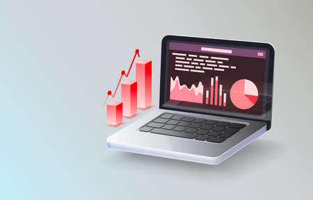 Laptop icon analysis, business chart, financial diagram. Vector