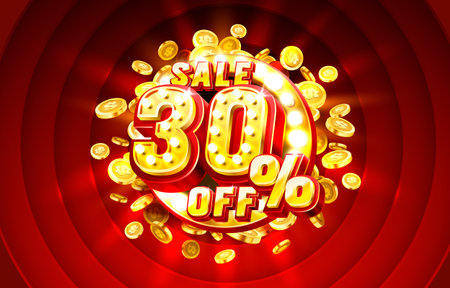 Scene golden 30 sale off text banner. Night Sign. Vectorのイラスト素材