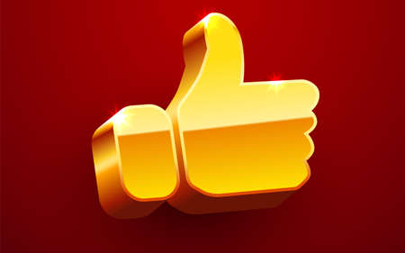 Golden like icon. Thumbs up approve symbol.のイラスト素材